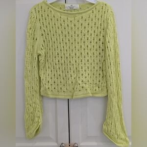 2/$20 H&M Open Knit Top girls size 12-14 Lime Green Cotton Lightweight Sweater